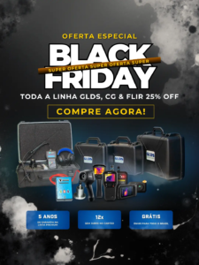 Banner de oferta especial Black Friday GLDS e FLIR com 25% de desconto em toda a linha de geofones digitais e câmeras termográficas profissionais.
