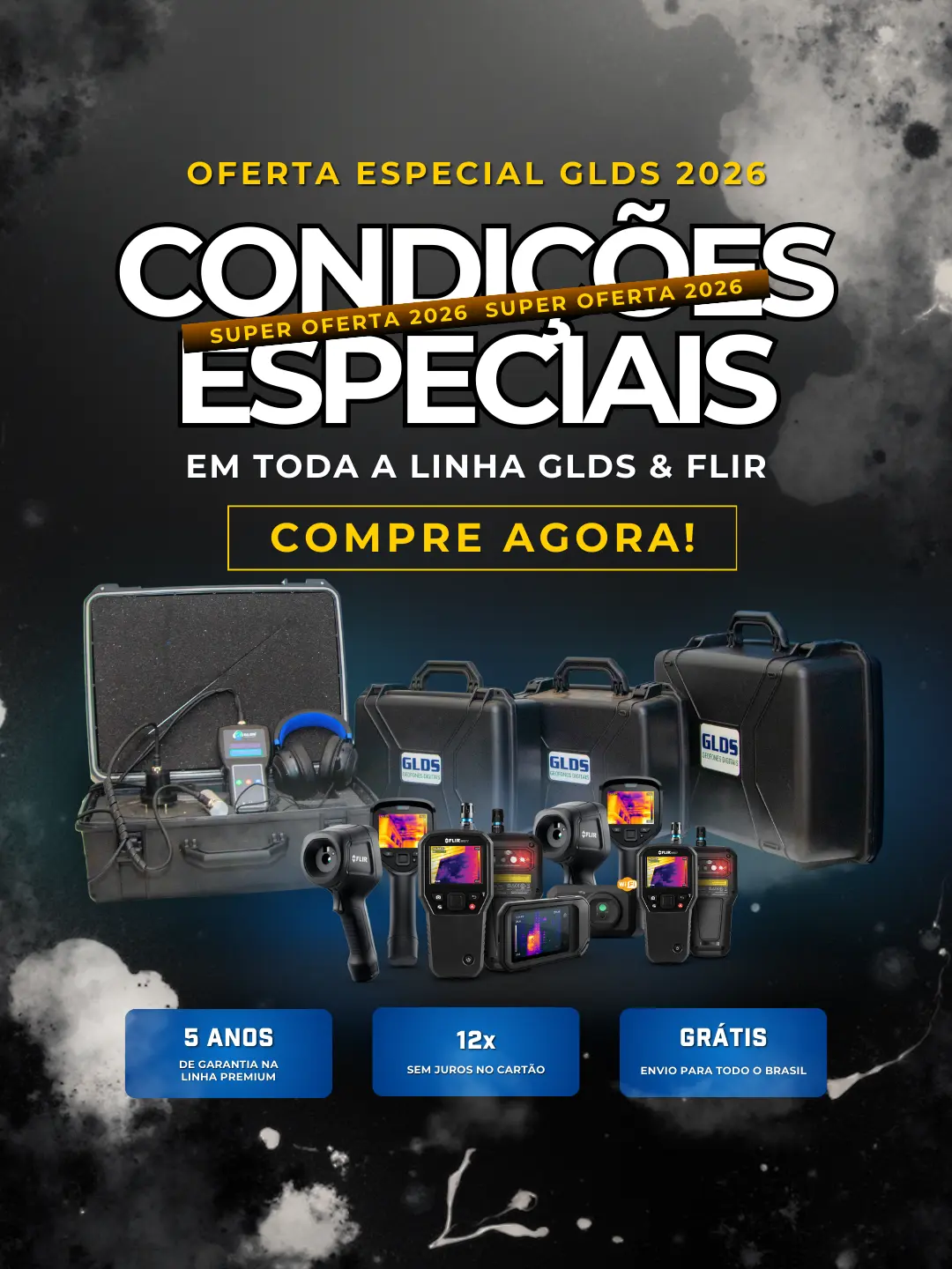 Oferta especial GLDS 2026 com geofones digitais e câmeras FLIR para detecção de vazamentos, condições especiais, 12x sem juros e envio grátis